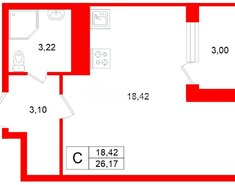 Студия 26.17 м² 12/12 этаж