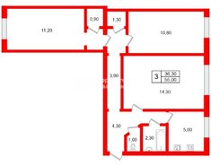 3-комн. кв. 55 м² 1/5 этаж