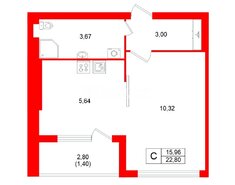 Студия 22.8 м² 4/7 этаж