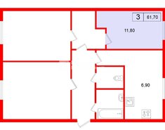 Комната 12 м² в 3-комн. кв. 4/5 этаж