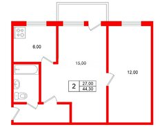 2-комн. кв. 44.3 м² 5/5 этаж