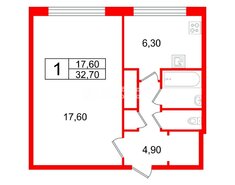 1-комн. кв. 32.7 м² 2/9 этаж