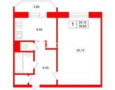 1-комн. кв. 39.6 м² 11/12 этаж