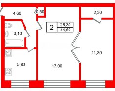 2-комн. кв. 44.6 м² 1/5 этаж