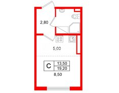Студия 19.2 м² 16/24 этаж