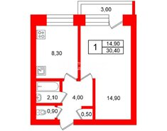 1-комн. кв. 30.4 м² 5/9 этаж