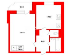 1-комн. кв. 34.6 м² 3/17 этаж