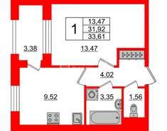 1-комн. кв. 33.6 м² 7/11 этаж