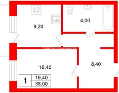 1-комн. кв. 38 м² 14/17 этаж