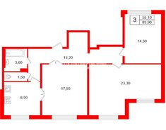 3-комн. кв. 83.9 м² 1/5 этаж