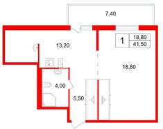 1-комн. кв. 41.5 м² 6/24 этаж