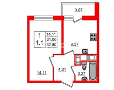 1-комн. кв. 31.5 м² 15/18 этаж