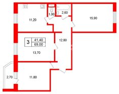 3-комн. кв. 69 м² 8/17 этаж