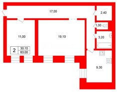 2-комн. кв. 63 м² 6/6 этаж