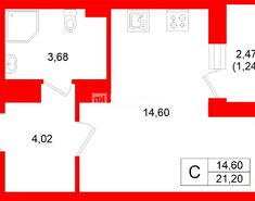 Студия 21.2 м² 4/12 этаж