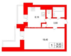 1-комн. кв. 34.3 м² 4/7 этаж