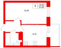 1-комн. кв. 31 м² 16/20 этаж