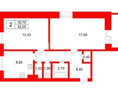 2-комн. кв. 52.2 м² 10/12 этаж