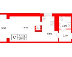 Студия 30.4 м² 15/25 этаж