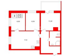 3-комн. кв. 55.2 м² 1/8 этаж