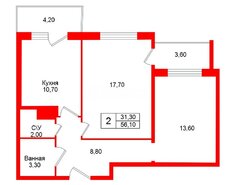 2-комн. кв. 56.2 м² 10/12 этаж