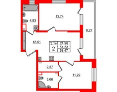 2-комн. кв. 54.33 м² 2/5 этаж