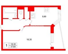1-комн. кв. 37.6 м² 15/16 этаж