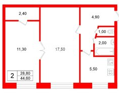 2-комн. кв. 44.6 м² 1/5 этаж