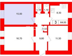 Комната 15 м² в 3-комн. кв. 1/2 этаж