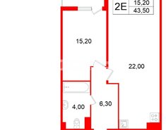 1-комн. кв. 43.5 м² 5/13 этаж