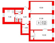3-комн. кв. 71.9 м² 5/5 этаж