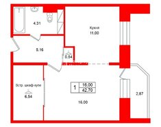 1-комн. кв. 42.7 м² 9/17 этаж