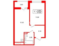 1-комн. кв. 37.5 м² 4/17 этаж