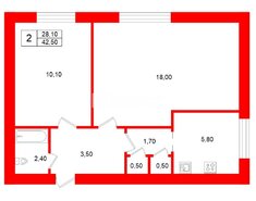 2-комн. кв. 42.5 м² 9/9 этаж