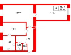 3-комн. кв. 58.6 м² 1/5 этаж