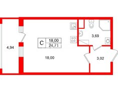 Студия 24.71 м² 14/15 этаж
