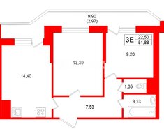 2-комн. кв. 51.88 м² 11/25 этаж