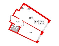1-комн. кв. 41 м² 2/17 этаж