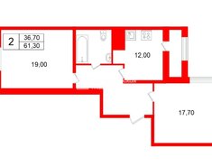 2-комн. кв. 61.3 м² 10/19 этаж