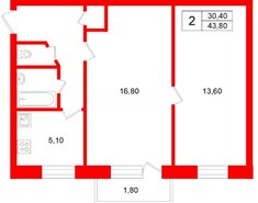 2-комн. кв. 43.8 м² 3/5 этаж