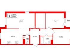 3-комн. кв. 85.9 м² 10/14 этаж