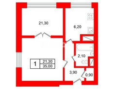 1-комн. кв. 35 м² 3/12 этаж