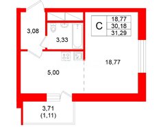 Студия 29.7 м² 25/25 этаж