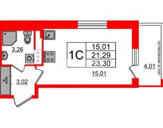 Студия 21.29 м² 6/9 этаж