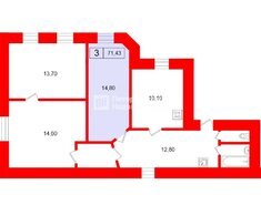 Комната 14.8 м² в 3-комн. кв. 4/9 этаж