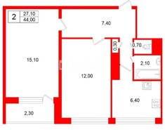 2-комн. кв. 44 м² 7/9 этаж