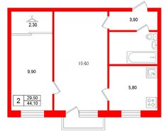 2-комн. кв. 44.1 м² 3/4 этаж