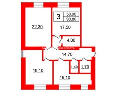 3-комн. кв. 98.8 м² 2/5 этаж
