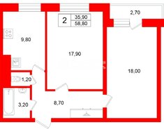2-комн. кв. 58.8 м² 9/18 этаж