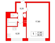 1-комн. кв. 30.4 м² 1/9 этаж